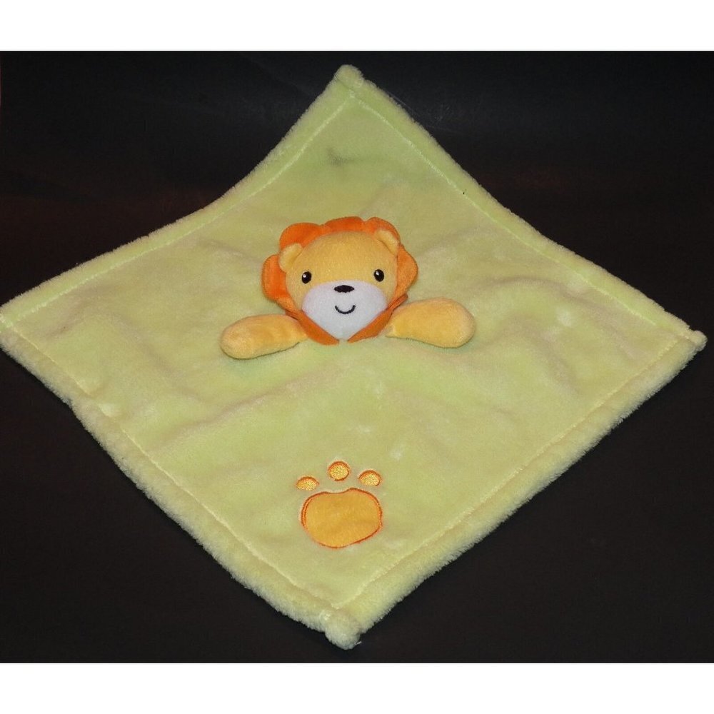 Baby Gear Lion Lovey Green Yellow Security Blanket Plush Paw Print 15"x15"